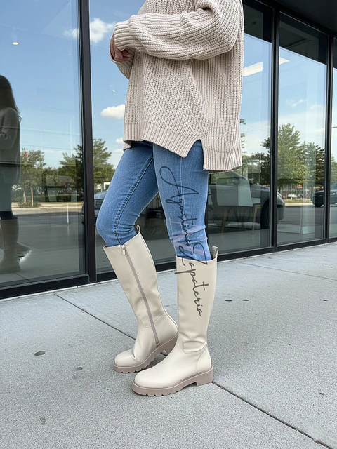 BOTA BEIGE ECOCUERO ENGOMADO