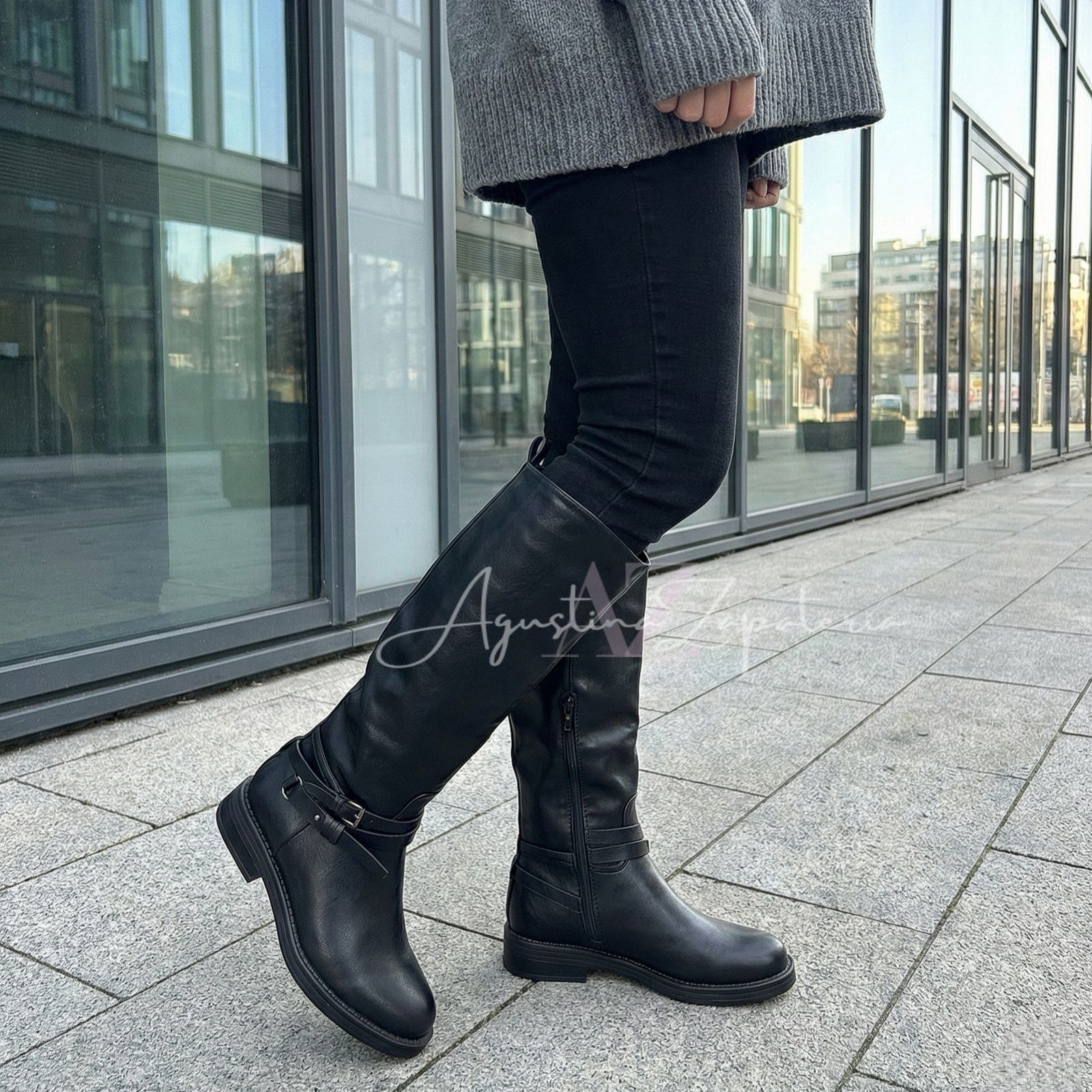 BOTA ESTILO ECUESTRE ECOCUERO NEGRO 1