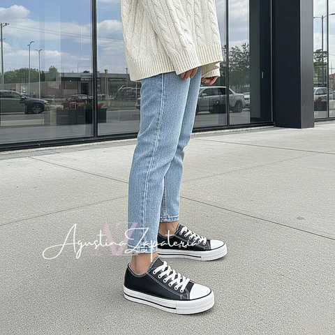 ZAPATILLA ESTILO CHUK ECOCUERO NEGRO 