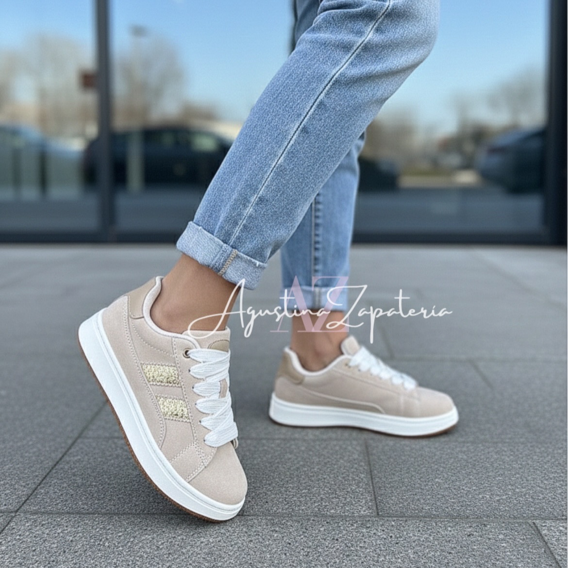 ZAPATILLA PLATAFORMA BEIGE LINEAS 3