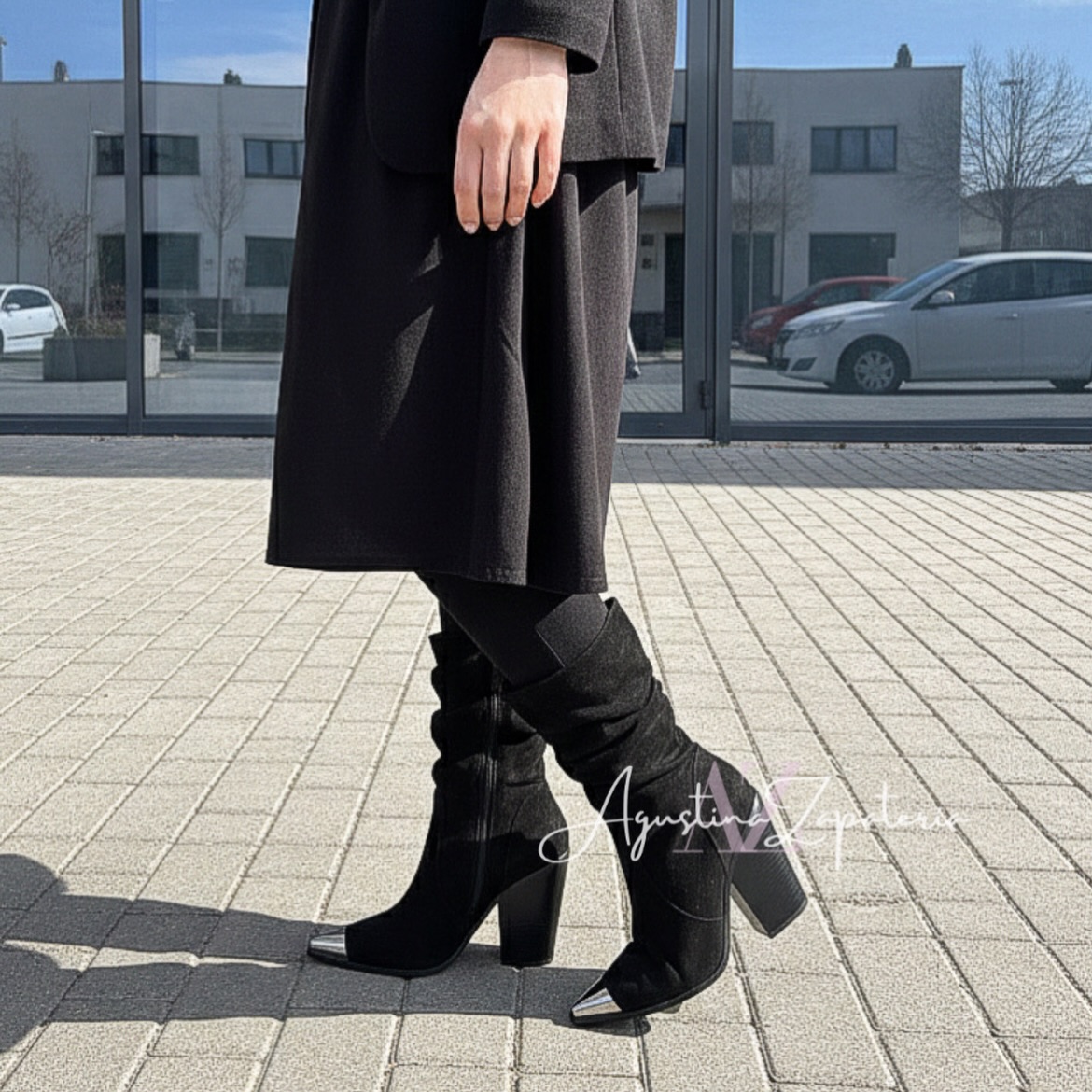 BOTIN VAQUERO NEGRO GAMUZA PUNTA PLATEADA 1