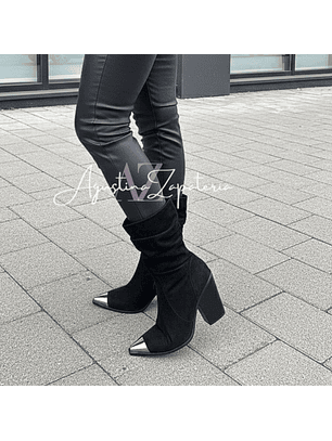 BOTIN VAQUERO NEGRO GAMUZA PUNTA PLATEADA