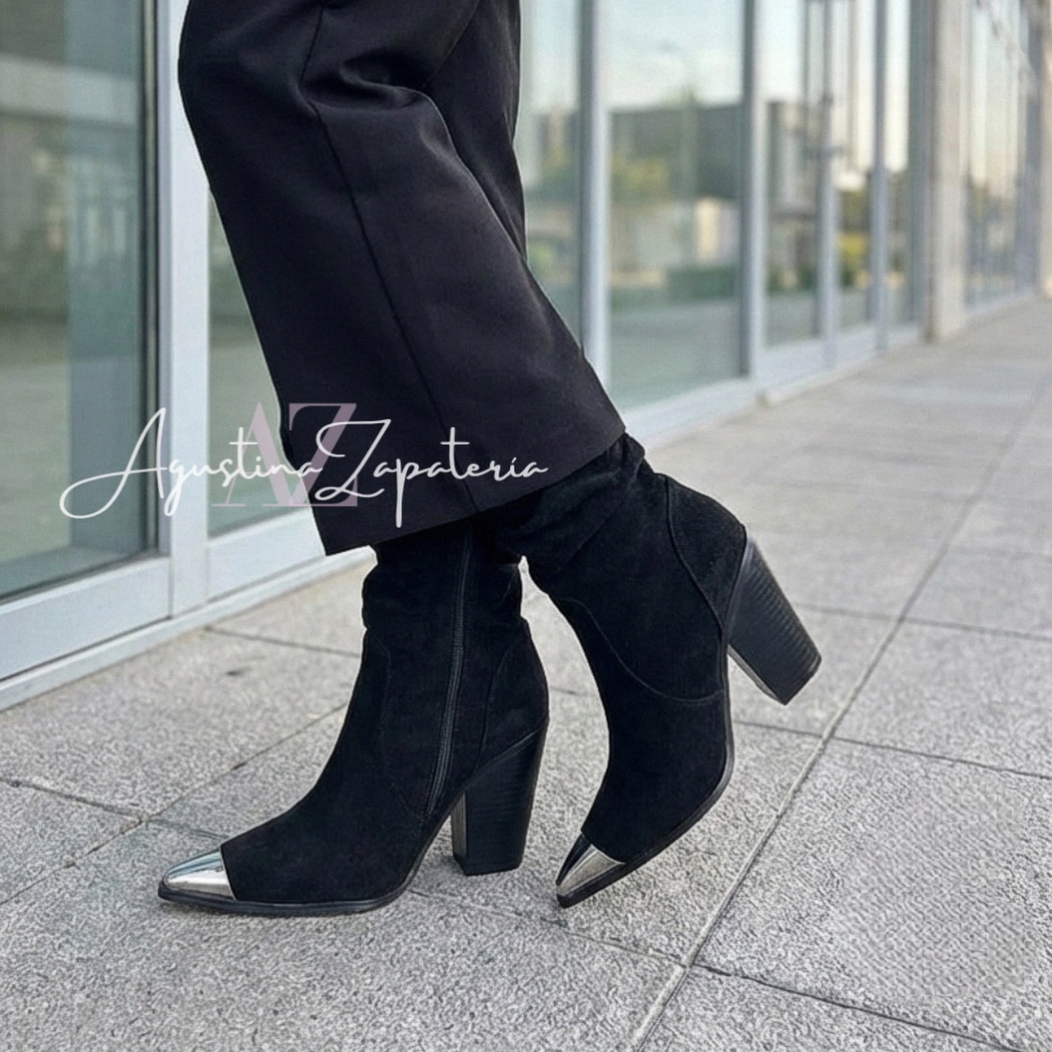 BOTIN VAQUERO NEGRO GAMUZA PUNTA PLATEADA 3