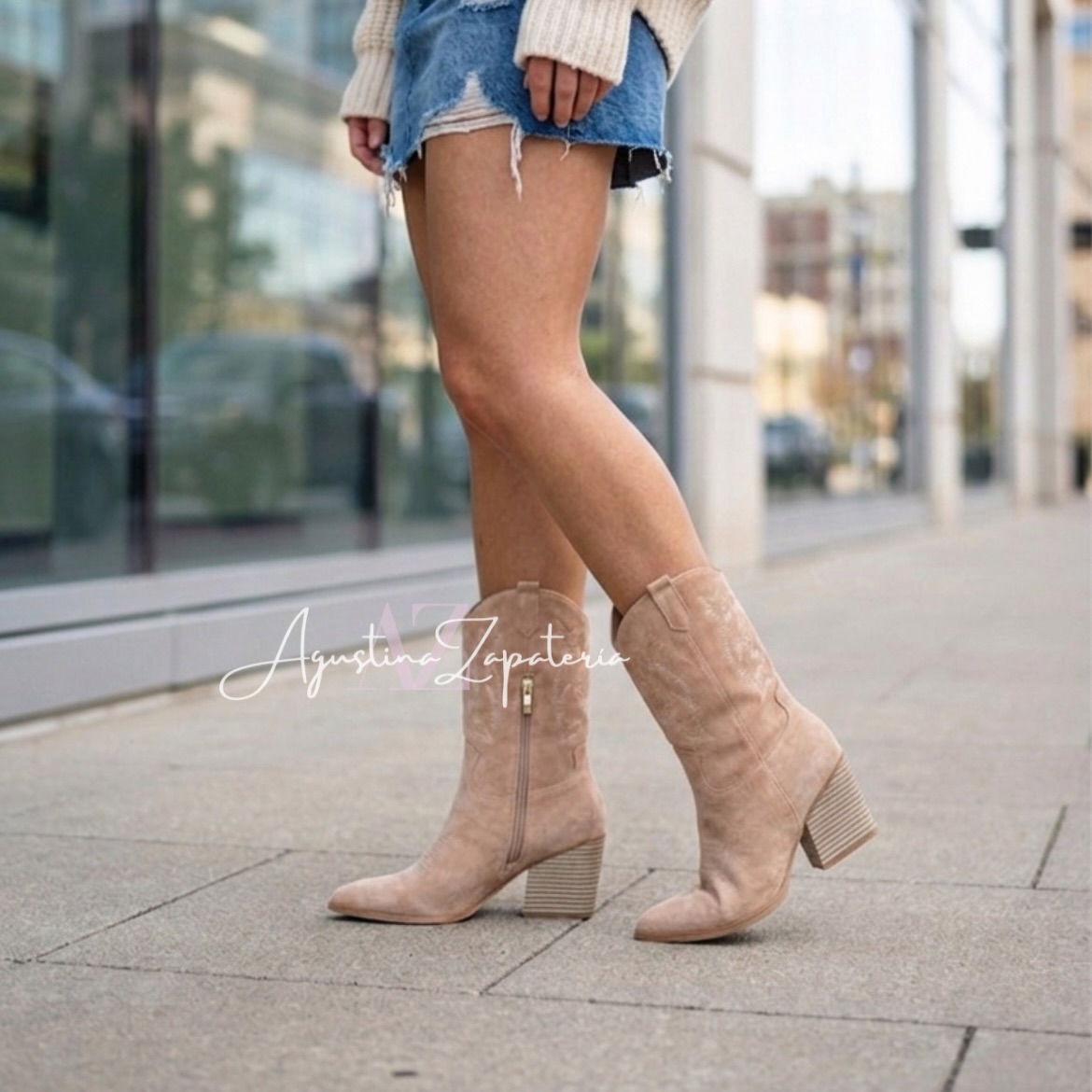 BOTA VAQUERA MEDIA CAÑA BEIGE 2