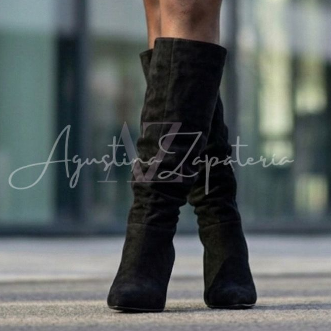 BOTA TACO 7 CM NEGRA SIMIL GAMUZA 2