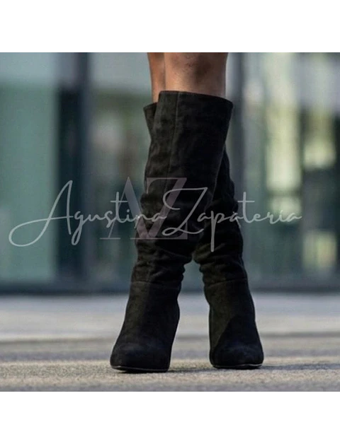 BOTA TACO 7 CM NEGRA SIMIL GAMUZA