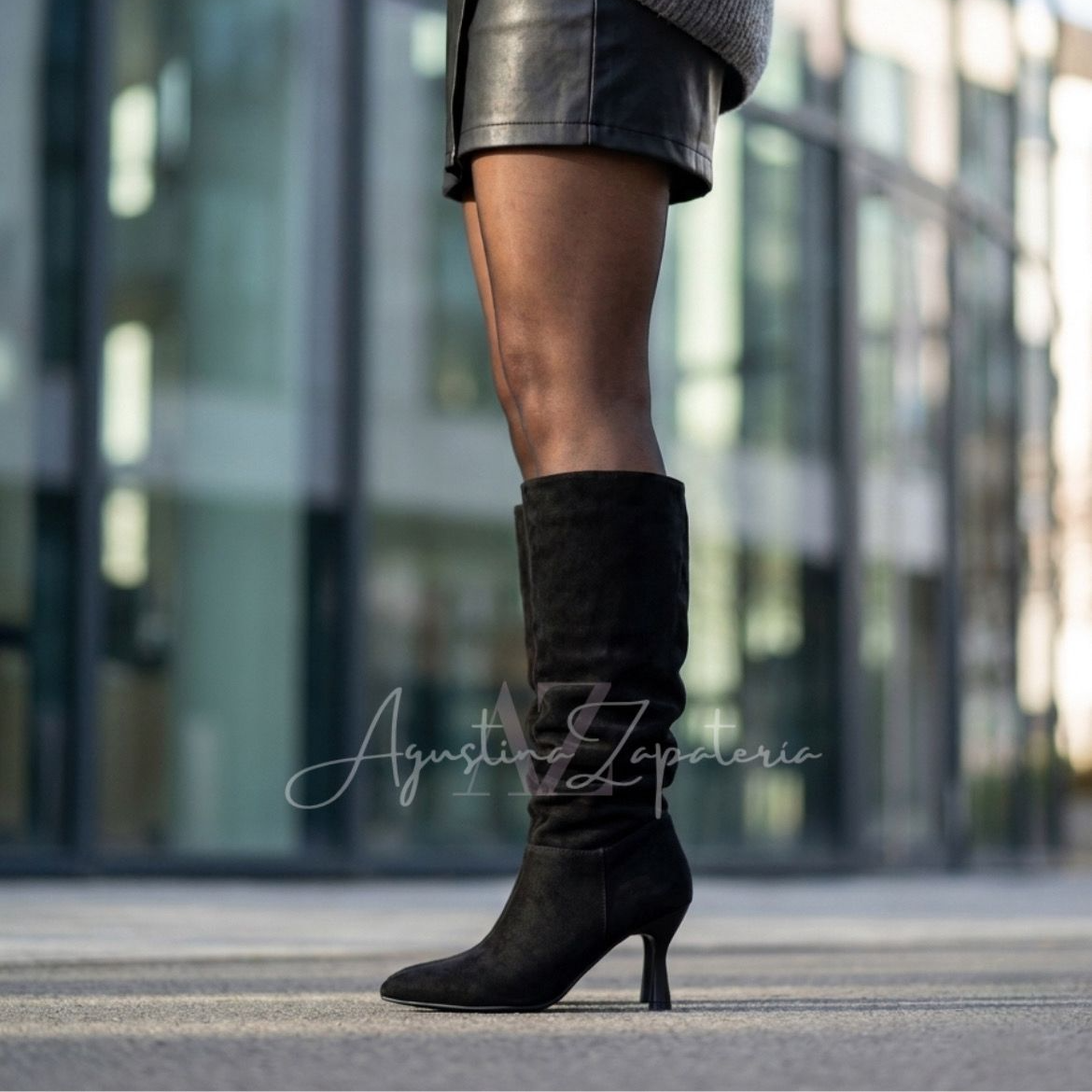 BOTA TACO 7 CM NEGRA SIMIL GAMUZA 3
