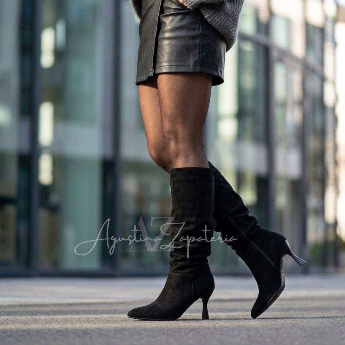 BOTA TACO 7 CM NEGRA SIMIL GAMUZA 4