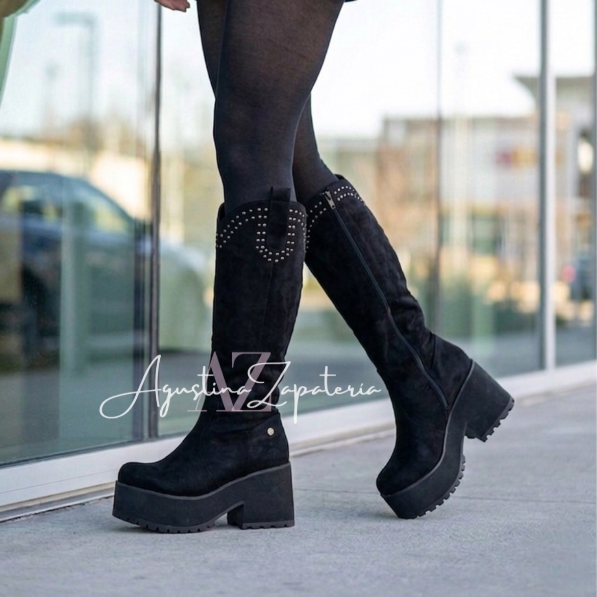 BOTA PLATAFORMA NEGRA GAMUZA 3