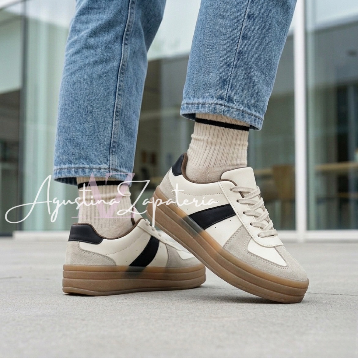 ZAPATILLA PLATAFORMA BEIGE NEGRO  2