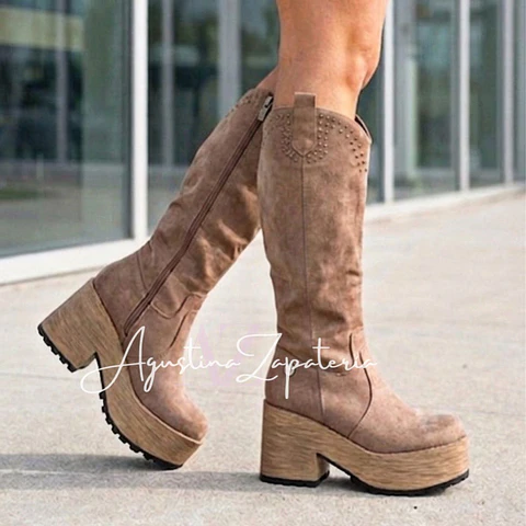 BOTA PLATAFORMA CAFE GAMUZA