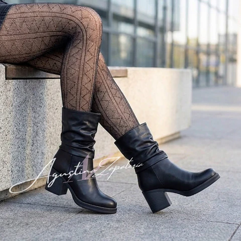 BOTIN ARRUGADO NEGRO TACO 8 CM