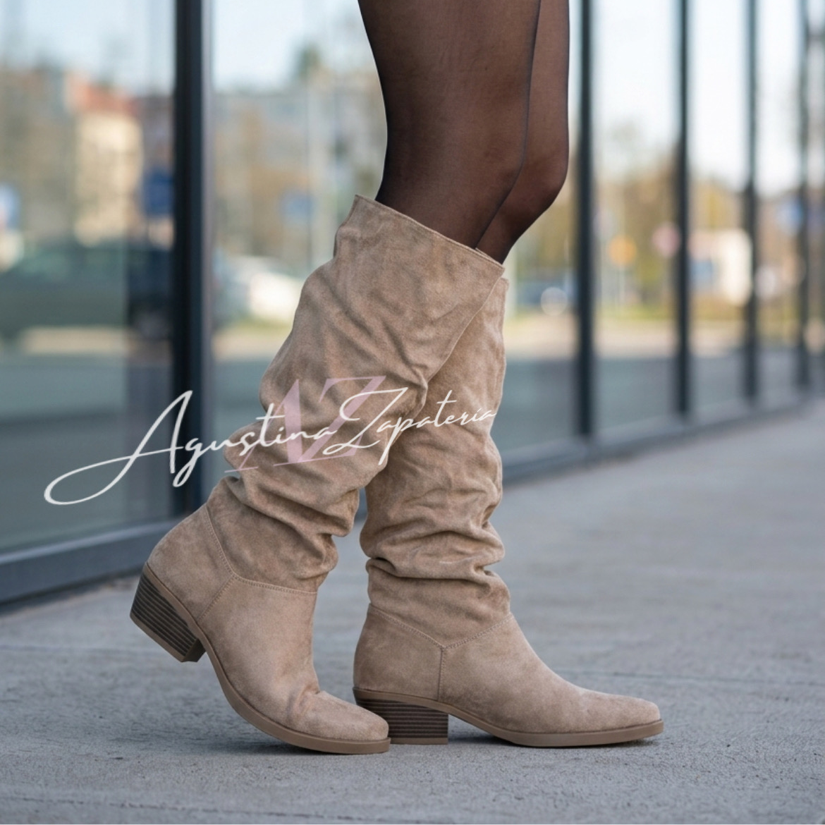 BOTA BEIGE ARRUGADA 1