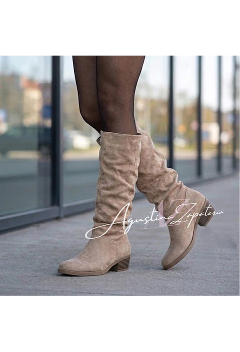 BOTA BEIGE ARRUGADA