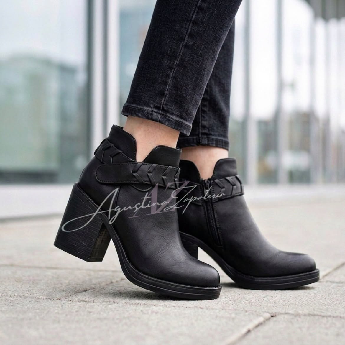 BOTIN NEGRO TRENZA TACO 8 CM 1