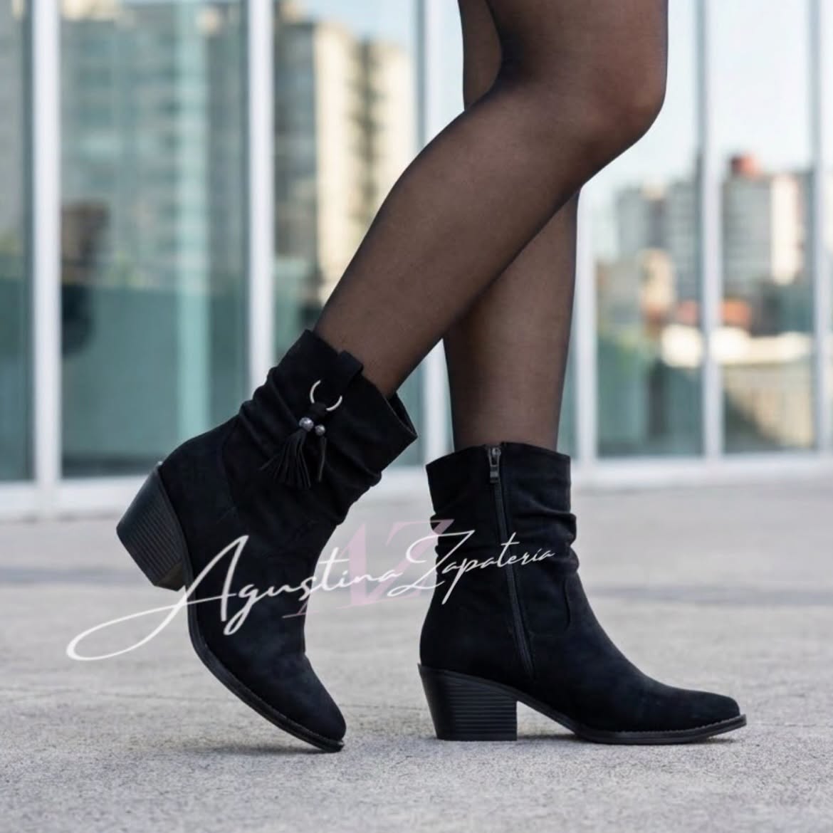 BOTIN VAQUERO GAMUZADO NEGRO  1