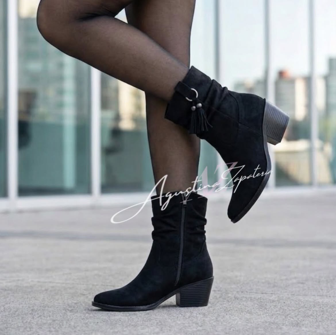 BOTIN VAQUERO GAMUZADO NEGRO  2