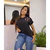 camiseta manga rangla bordada