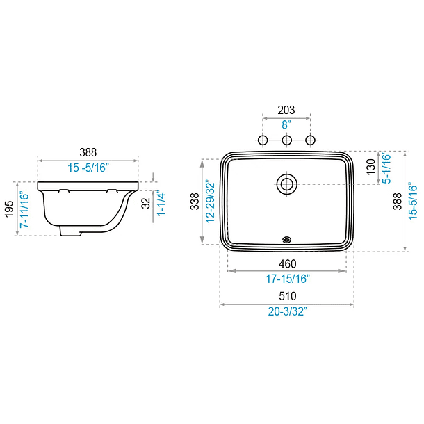 Lavatorio Alba rectangular  Bajo Meson 2