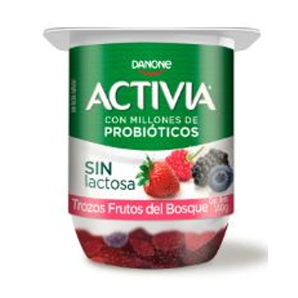 YOGHURT ACTIVIA SIN LACTOSA, TROZOS FRUTOS DEL BOSQUE 140 GRS.