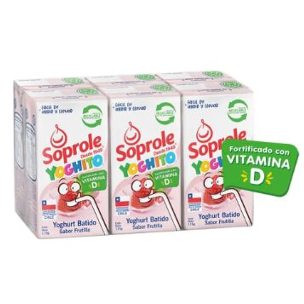 YOGHURT BATIDO FRUTILLA PACK 6 CAJAS, 690 GRS.