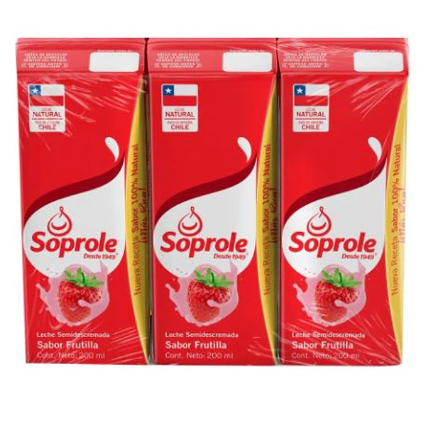 PACK LECHE SOPROLE FRUTILLA 200 ML (6 UNIDADES)