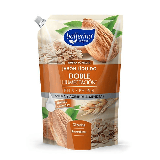 JABON LIQUIDO GLICERINA BALLERINA 900 ML AROMA AVENA Y ACEITE DE ALMENDRAS 