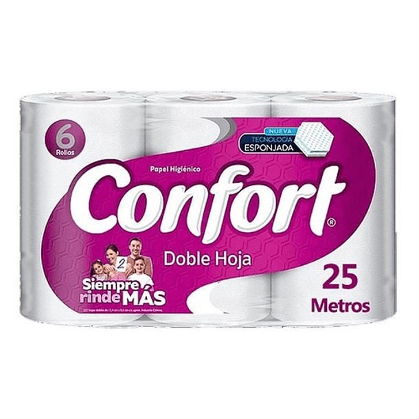 PAPEL HIGIENICO CONFORT 25 MTS PAQUETE 6 ROLLOS 