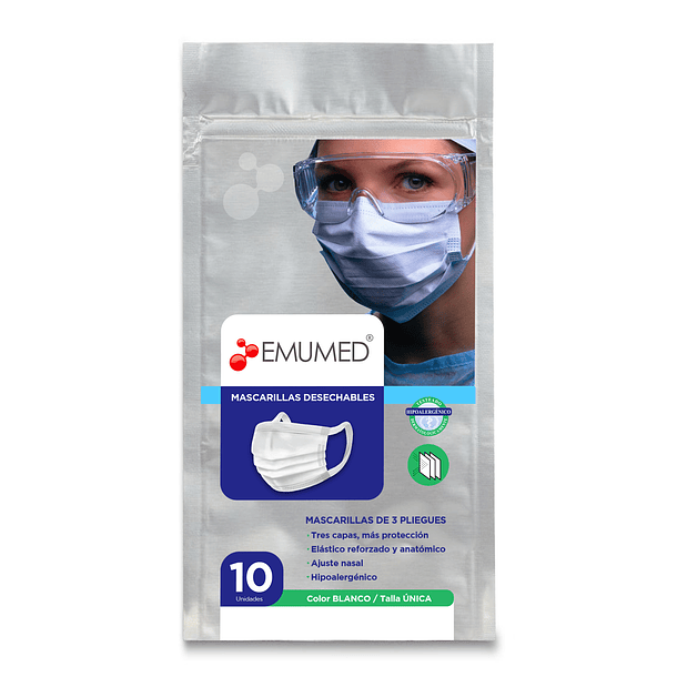 MASCARILLA TRIPLE PLIEGUE EMUMED 10 UNIDADES 