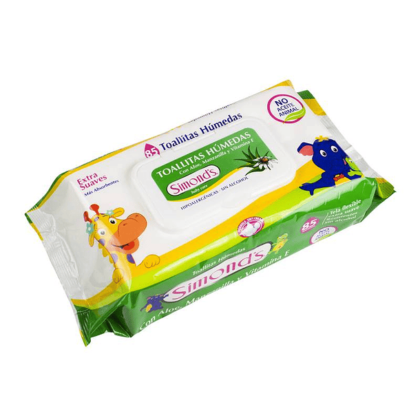 TOALLITAS HUMEDAS SIMONDS CON ALOE, MANZANILLA Y VITAMINA E 85 UND 