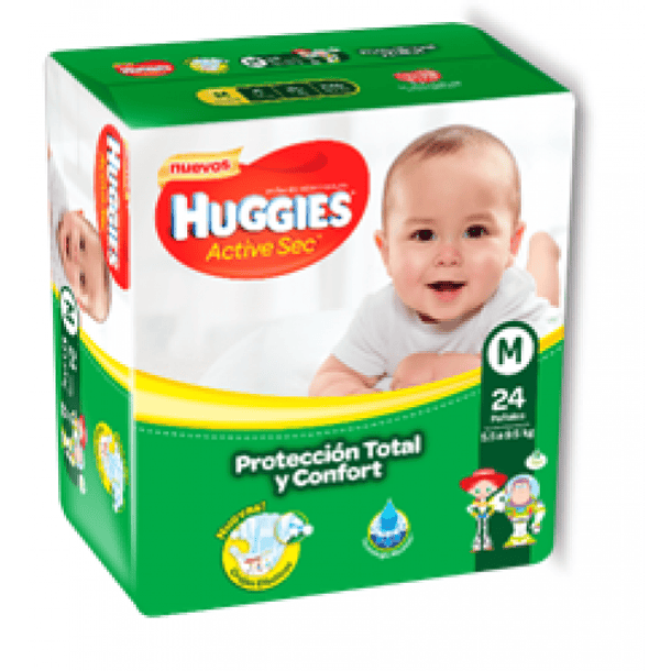 PAÑALES HUGGIES ACTIVE SEC M 24 UND 