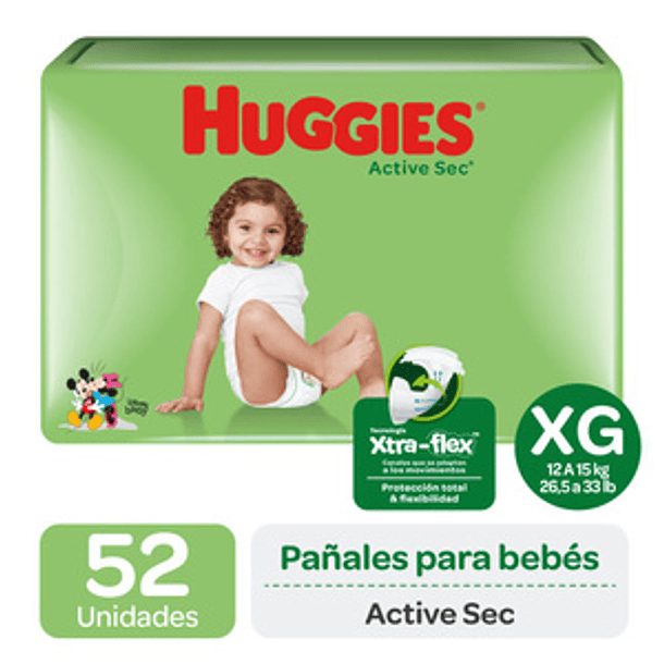PAÑAL HUGGIES ACTIVE SEC XG 52 PAÑALES 
