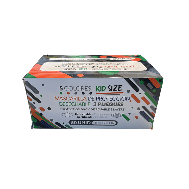 MASCARILLA TRIPLE PLIEGUE INFANTIL COLORES SURTIDOS 50 UNIDADES  