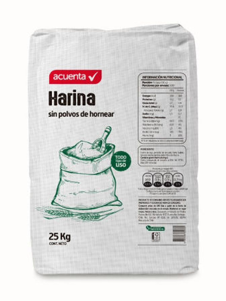 Harina Sin Polvos De Hornear Bolsa 25 kg Acuenta 1