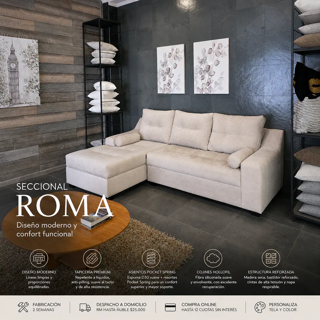 Seccional  Roma con Resortes pocket spring 260x160 cm. 1