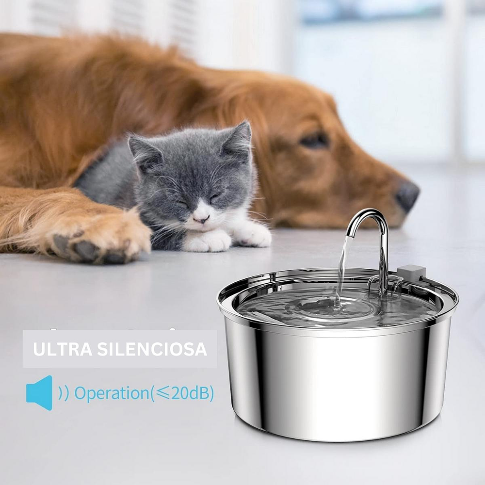 Bebedero Gato Acero Inox Llave Silenciosa + 4 filtros