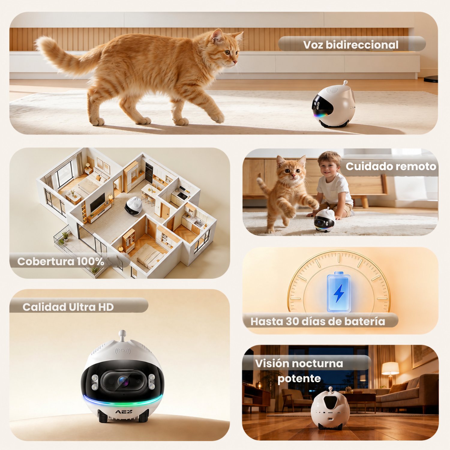 Cámara Robot Móvil Vigilancia Acompañamiento Gatos 8