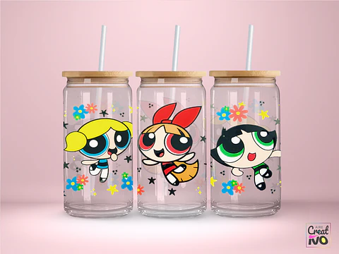 Vaso Lata Con Tapa De Bamboo Y Bombilla - Chicas Superpoderosas