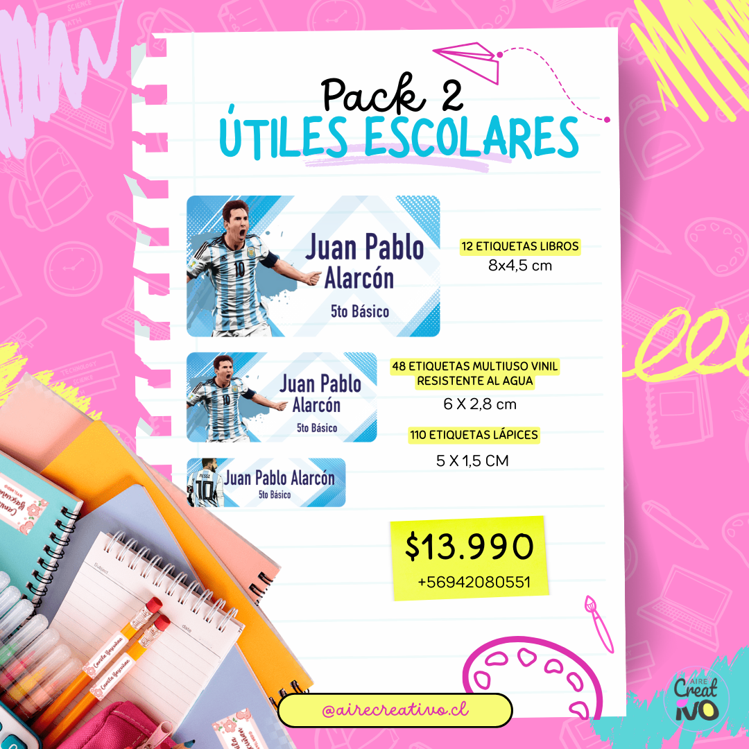 Etiquetas escolares Pack 2 - Útiles escolares