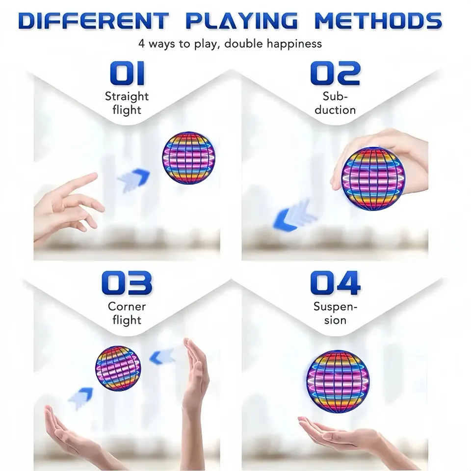 Globo cósmico volador con luces LED de colores para niños, control manual y rotación de 360 ​​grados 4