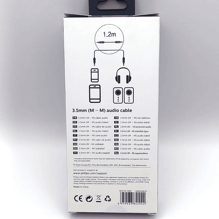 Cable de audio auxiliar estéreo  3.5mm / 1.2m - PHILLIPS 3