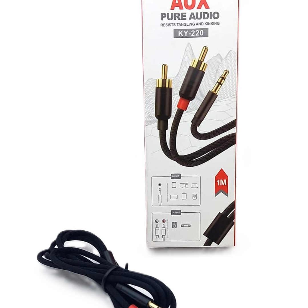 Cable de audio auxiliar 3.5mm  a 2 RCA - 1m - KIN 3