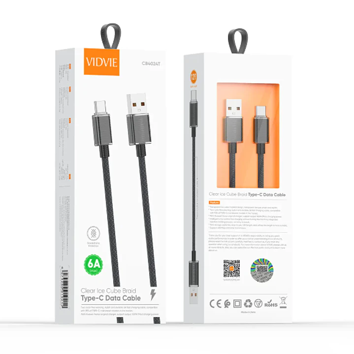 Cable Usb a tipo C carga rápida (6A) trenzado- largo de 1, 2 m - VIDVIE 3