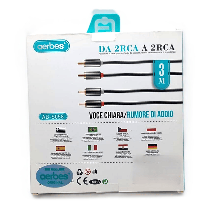 Cable de audio 3 Metros RCA a RCA (2 RCA a 2 RCA) - AERBES 4