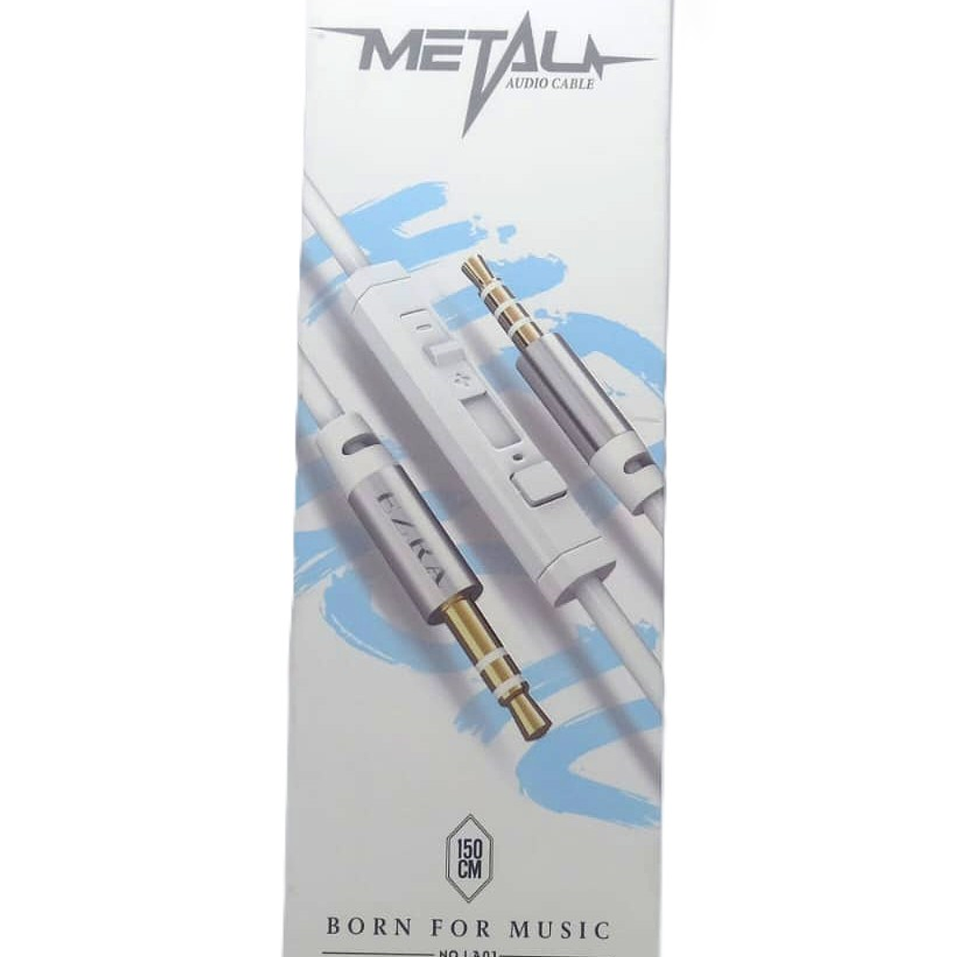 Cable auxiliar con micrófono y control de volumen (blanco) - EZRA 6