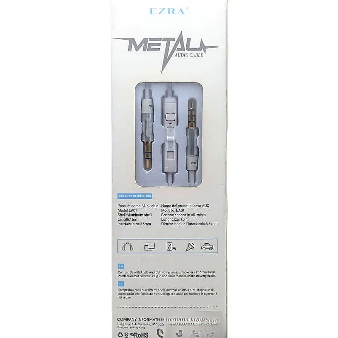 Cable auxiliar con micrófono y control de volumen (blanco) - EZRA 8