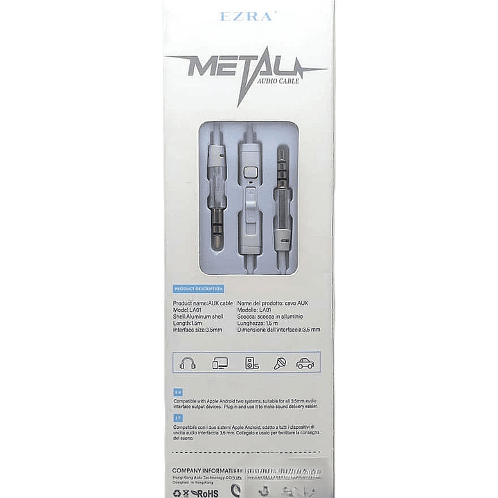 Cable auxiliar con micrófono y control de volumen (blanco) - EZRA 8