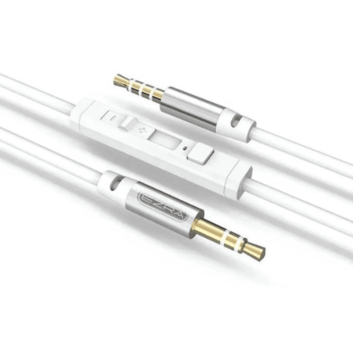 Cable auxiliar con micrófono y control de volumen (blanco) - EZRA 1
