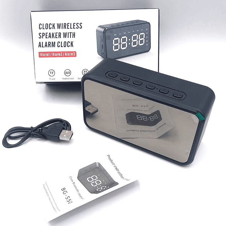 Clock Wireless Speaker BC-50 – Reloj Digital con Alarma, Bluetooth, FM y Pantalla LED 8