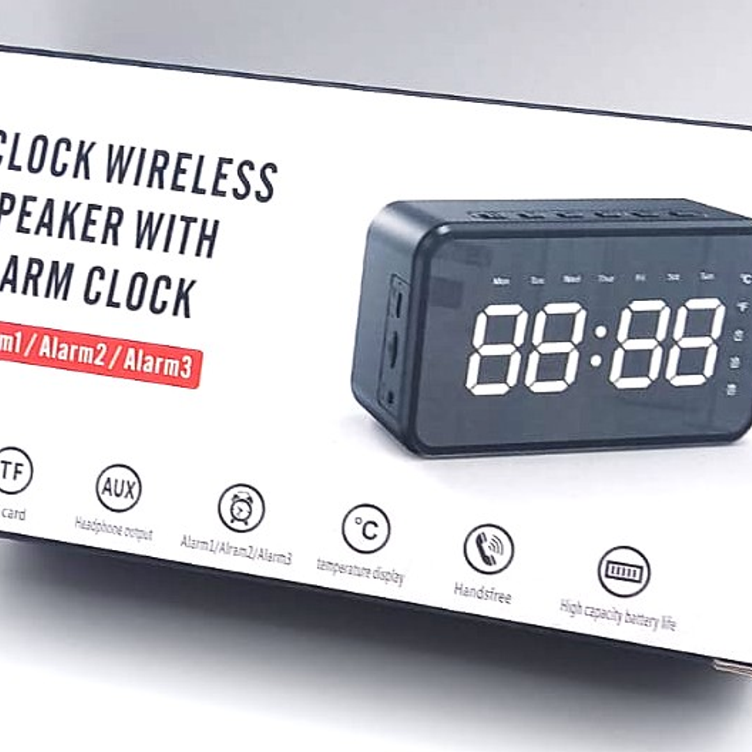 Clock Wireless Speaker BC-50 – Reloj Digital con Alarma, Bluetooth, FM y Pantalla LED 10